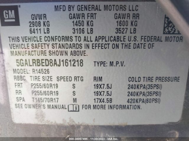 Photo 8 VIN: 5GALRBED8AJ161218 - BUICK ENCLAVE 