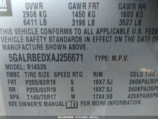 Photo 8 VIN: 5GALRBEDXAJ256671 - BUICK ENCLAVE 