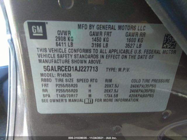 Photo 8 VIN: 5GALRCED1AJ227713 - BUICK ENCLAVE 