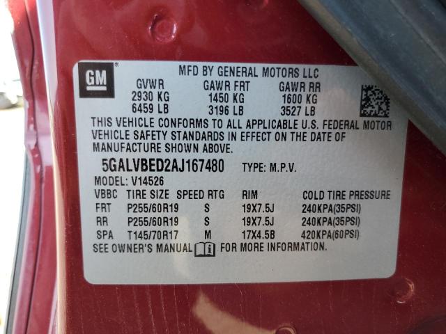 Photo 13 VIN: 5GALVBED2AJ167480 - BUICK ENCLAVE CX 