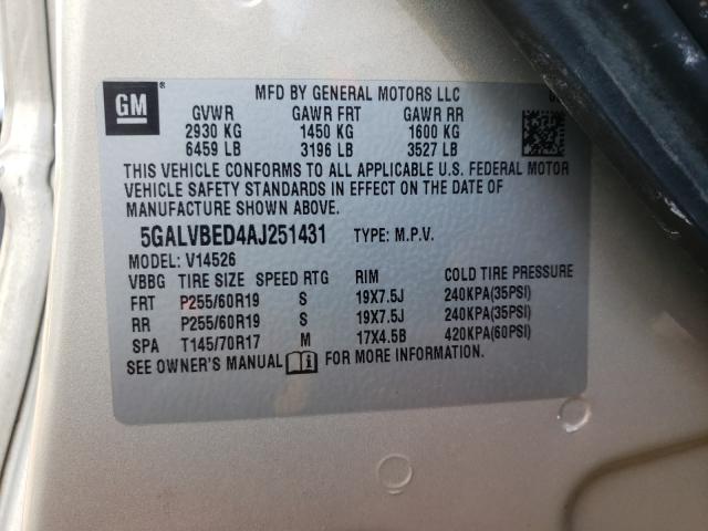 Photo 9 VIN: 5GALVBED4AJ251431 - BUICK ENCLAVE CX 