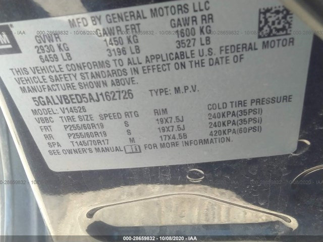 Photo 8 VIN: 5GALVBED5AJ162726 - BUICK ENCLAVE 