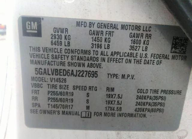 Photo 8 VIN: 5GALVBED6AJ227695 - BUICK ENCLAVE 