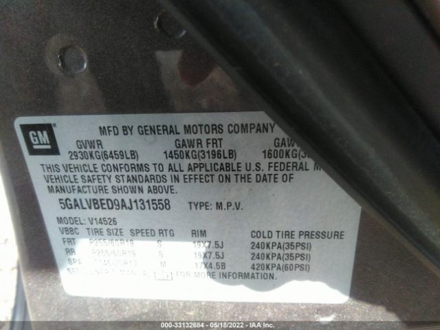 Photo 8 VIN: 5GALVBED9AJ131558 - BUICK ENCLAVE 