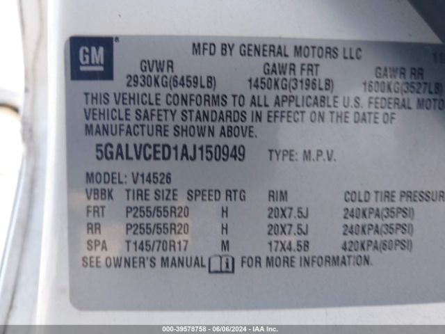 Photo 8 VIN: 5GALVCED1AJ150949 - BUICK ENCLAVE 