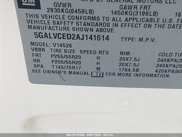 Photo 8 VIN: 5GALVCED2AJ141614 - BUICK ENCLAVE 