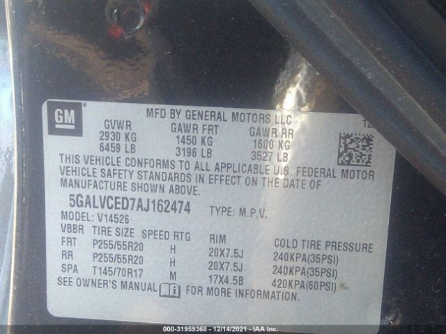 Photo 8 VIN: 5GALVCED7AJ162474 - BUICK ENCLAVE 