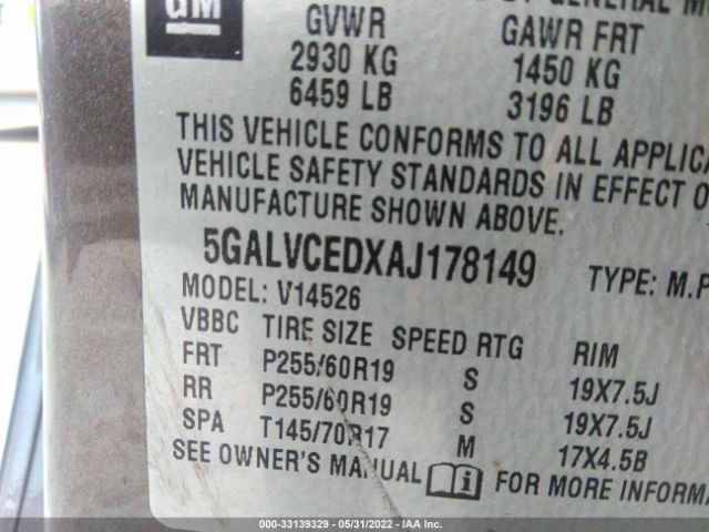 Photo 8 VIN: 5GALVCEDXAJ178149 - BUICK ENCLAVE 