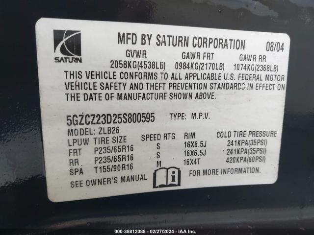 Photo 8 VIN: 5GZCZ23D25S800595 - SATURN VUE 