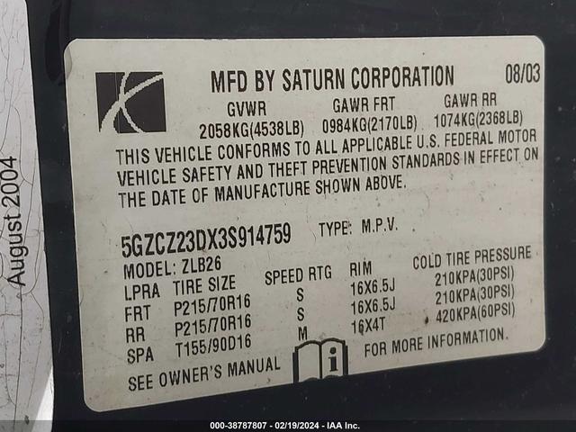 Photo 8 VIN: 5GZCZ23DX3S914759 - SATURN VUE 