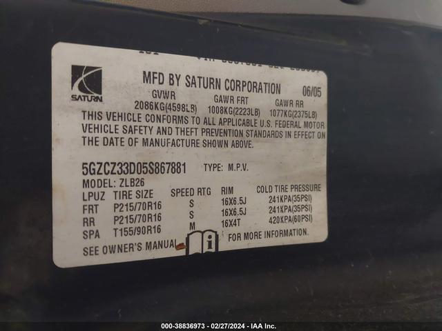 Photo 8 VIN: 5GZCZ33D05S867881 - SATURN VUE 