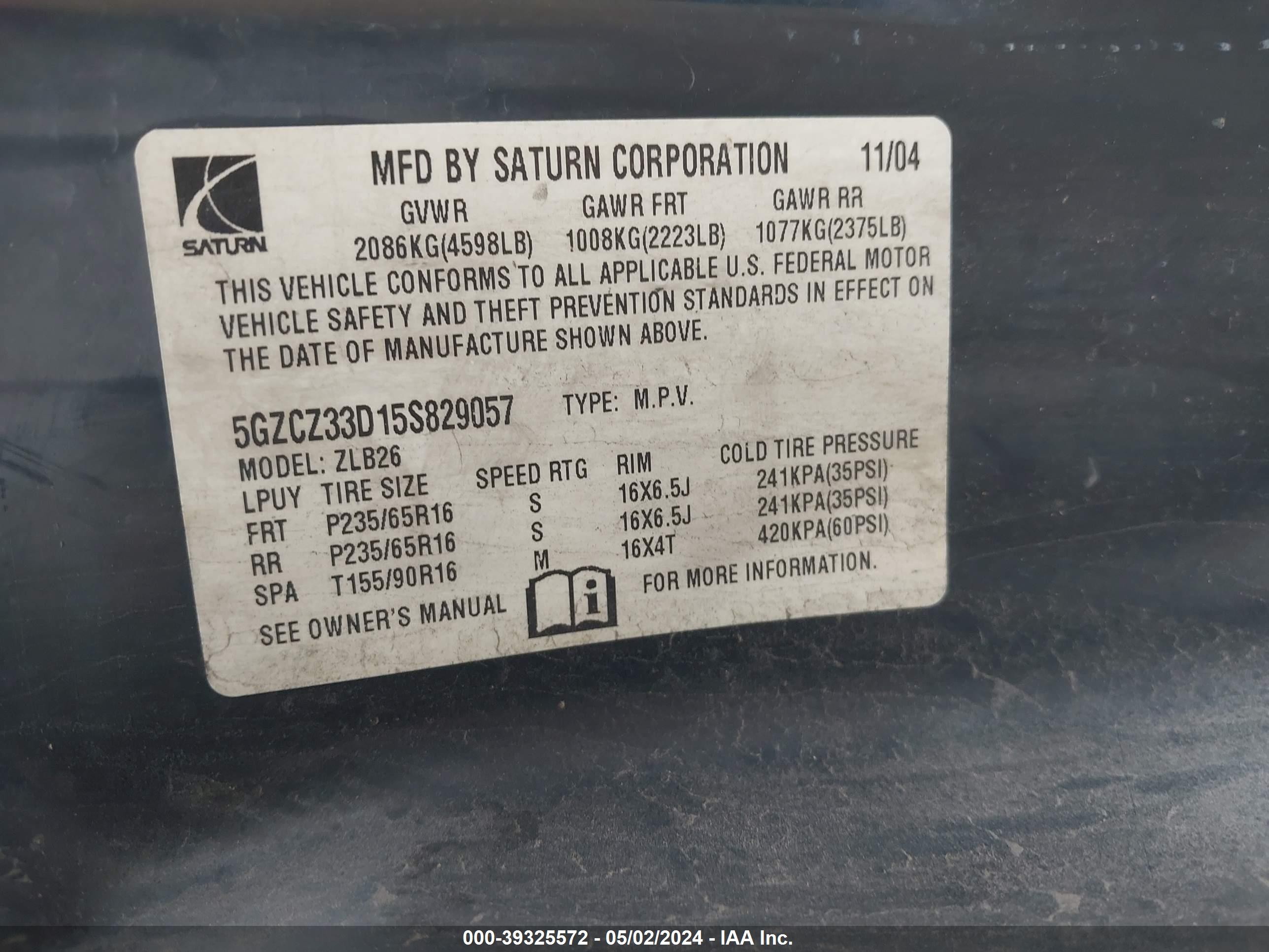 Photo 8 VIN: 5GZCZ33D15S829057 - SATURN VUE 