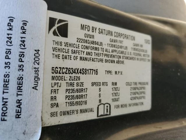 Photo 11 VIN: 5GZCZ634X4S817716 - SATURN VUE 