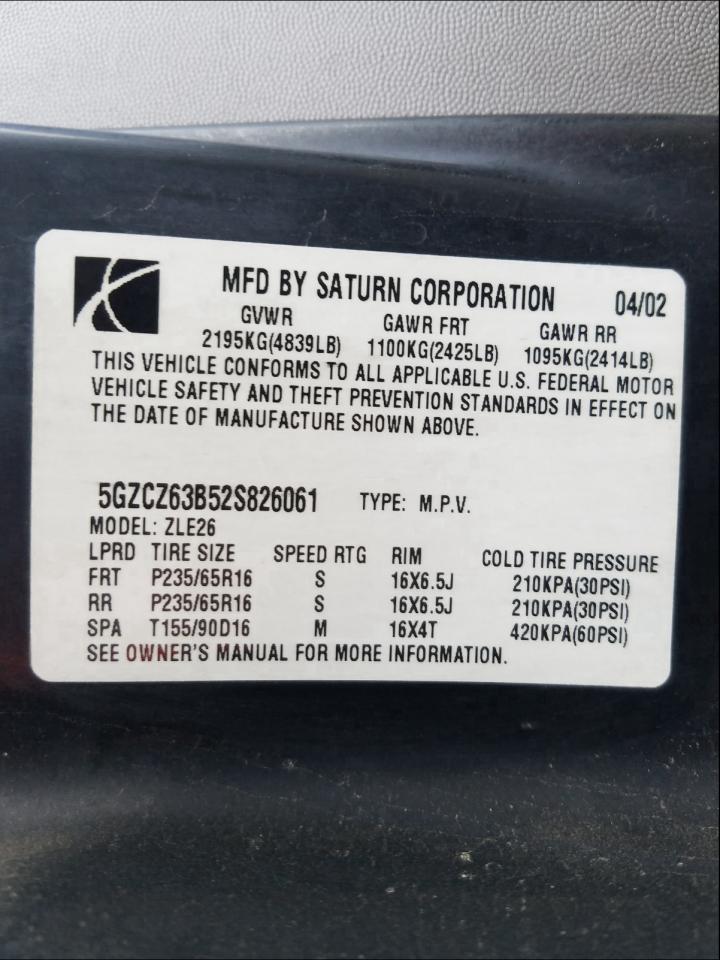 Photo 9 VIN: 5GZCZ63B52S826061 - SATURN VUE 