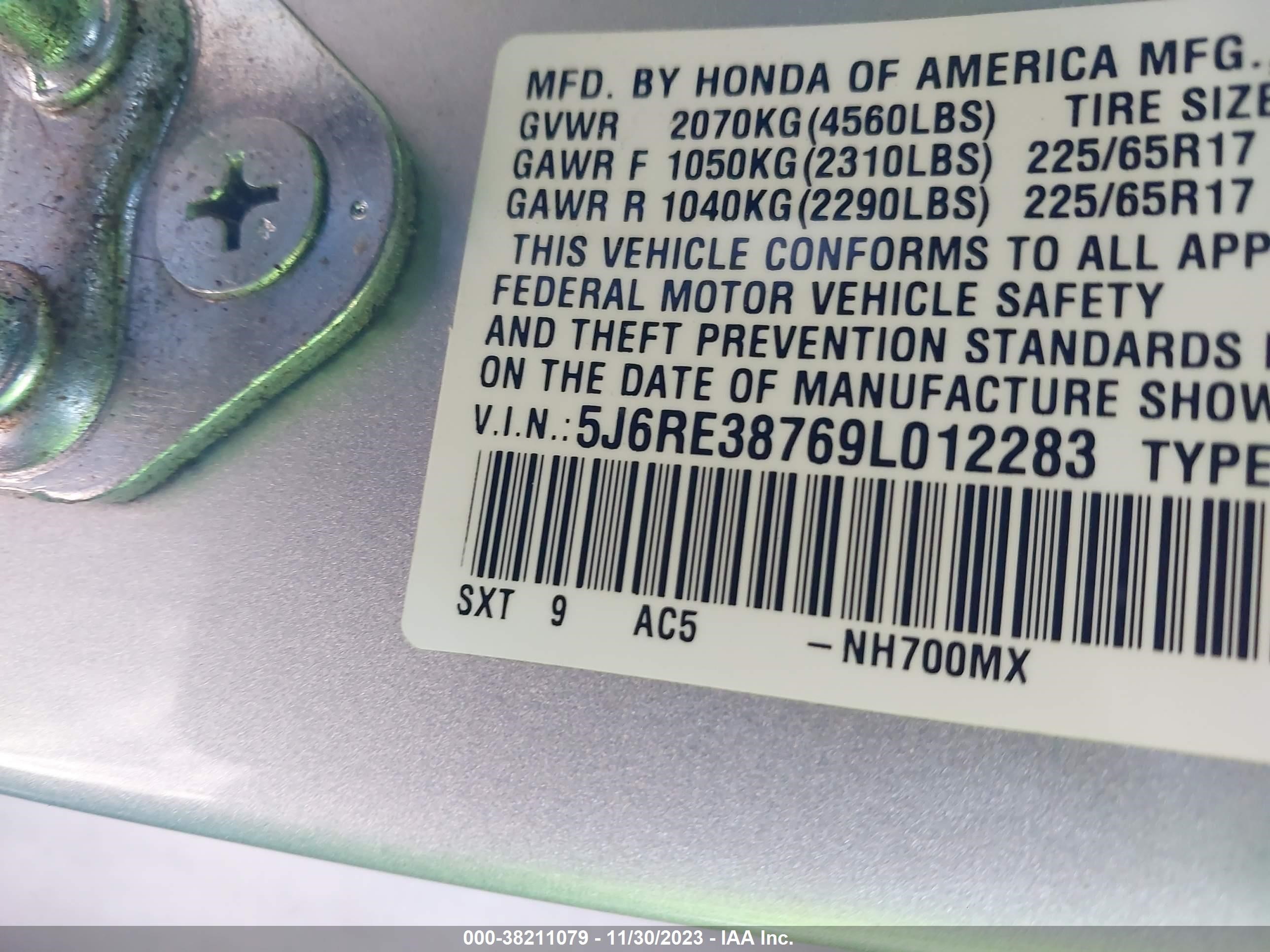 Photo 8 VIN: 5J6RE38769L012283 - HONDA CR-V 