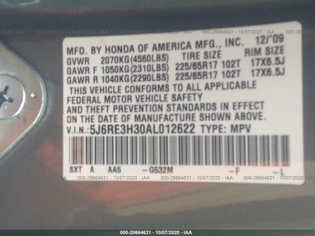 Photo 8 VIN: 5J6RE3H30AL012622 - HONDA CR-V 