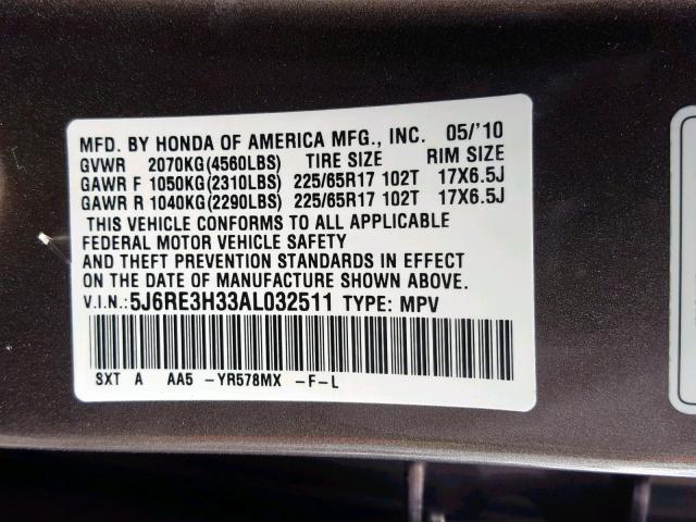 Photo 9 VIN: 5J6RE3H33AL032511 - HONDA CR-V LX 