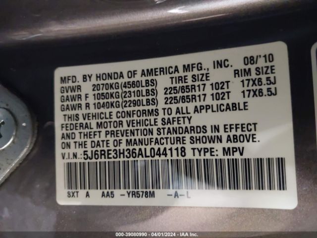 Photo 8 VIN: 5J6RE3H36AL044118 - HONDA CR-V 