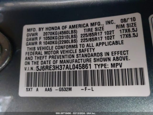 Photo 8 VIN: 5J6RE3H37AL045861 - HONDA CR-V 