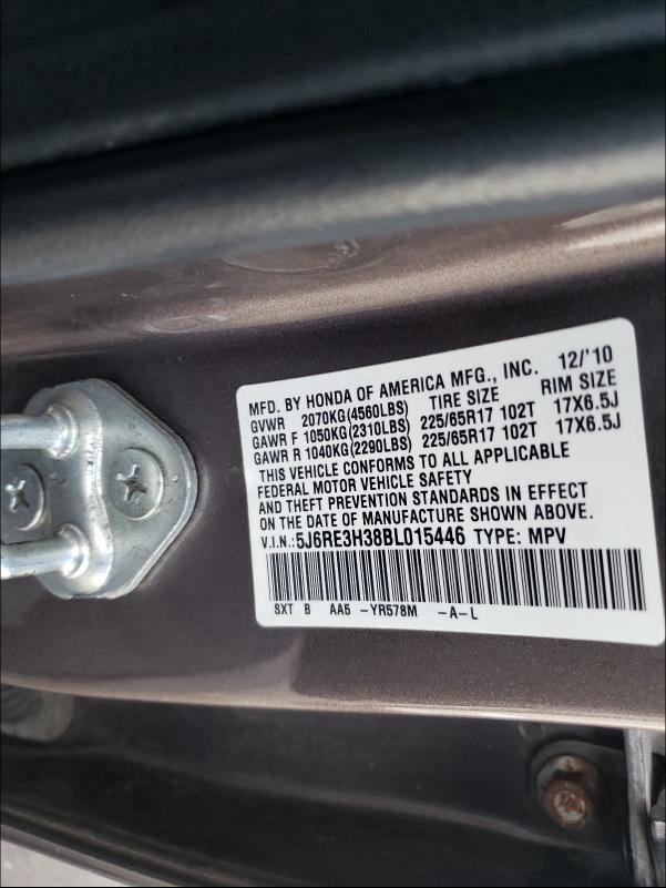 Photo 9 VIN: 5J6RE3H38BL015446 - HONDA CR-V LX 