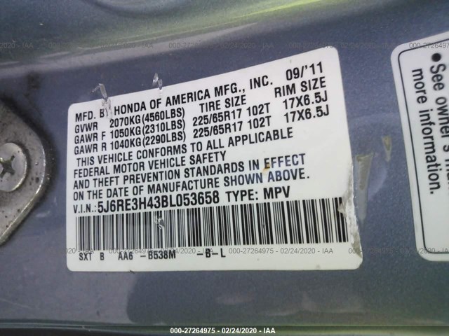 Photo 8 VIN: 5J6RE3H43BL053658 - HONDA CR-V 