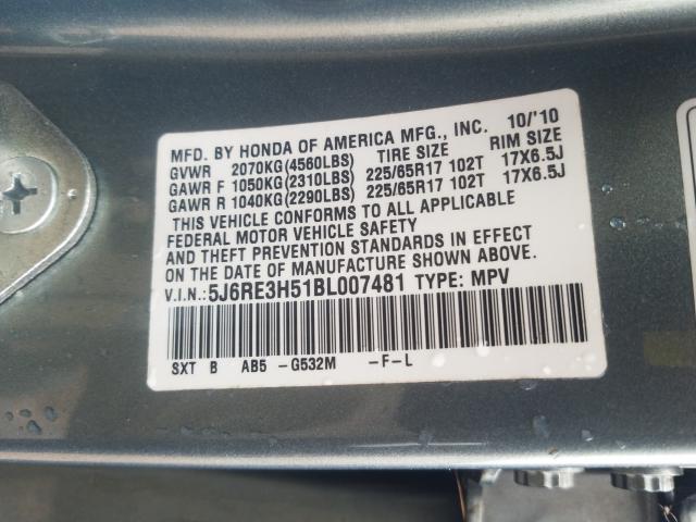 Photo 9 VIN: 5J6RE3H51BL007481 - HONDA CR-V EX 