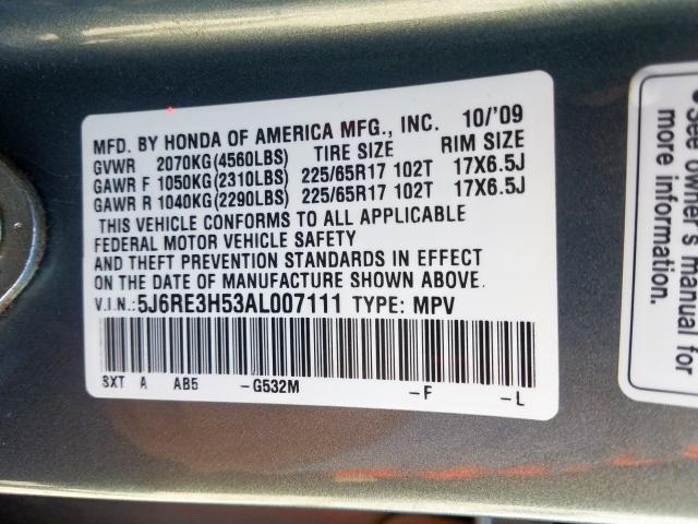 Photo 9 VIN: 5J6RE3H53AL007111 - HONDA CR-V EX 