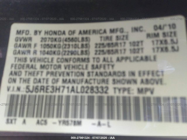 Photo 8 VIN: 5J6RE3H71AL028332 - HONDA CR-V 