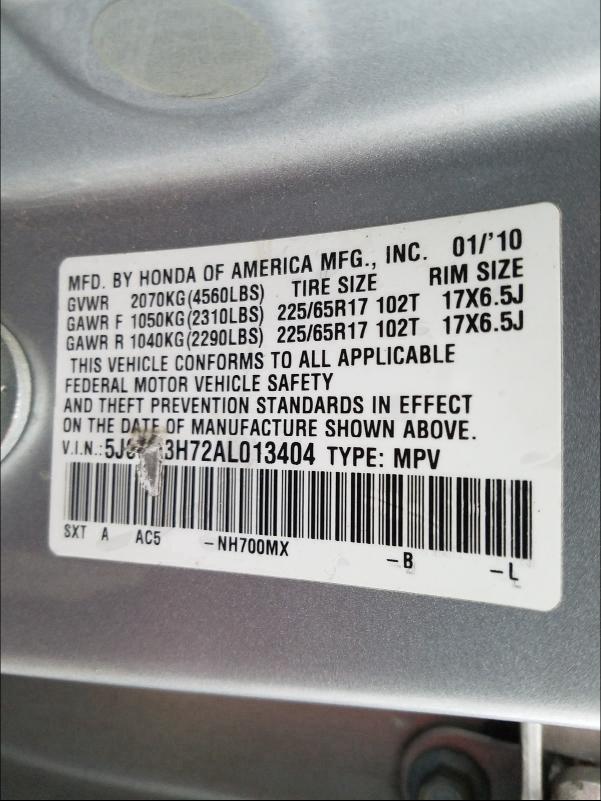 Photo 9 VIN: 5J6RE3H72AL013404 - HONDA CR-V EXL 