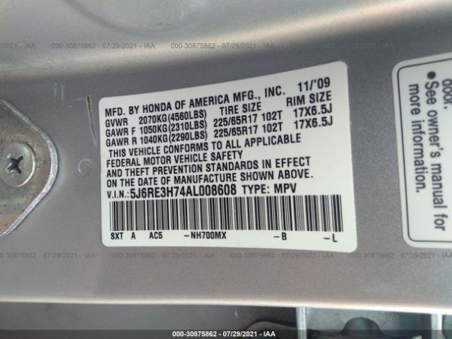 Photo 8 VIN: 5J6RE3H74AL008608 - HONDA CR-V 