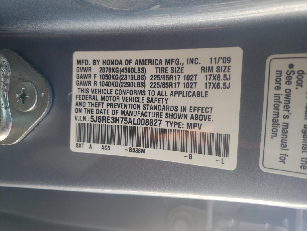 Photo 9 VIN: 5J6RE3H75AL008827 - HONDA CR-V EXL 