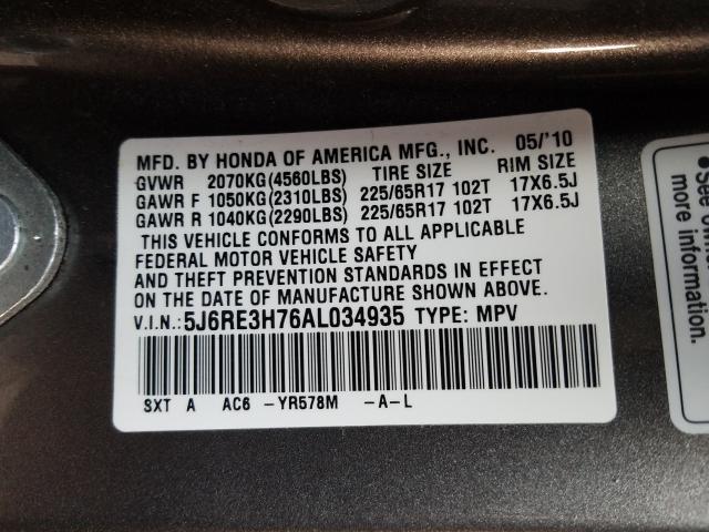 Photo 9 VIN: 5J6RE3H76AL034935 - HONDA CR-V EXL 