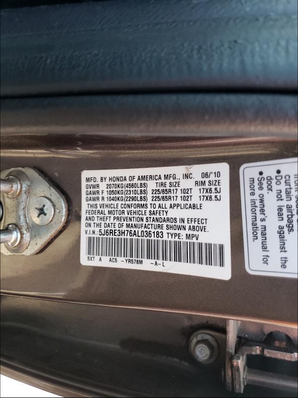 Photo 9 VIN: 5J6RE3H76AL036183 - HONDA CR-V EXL 