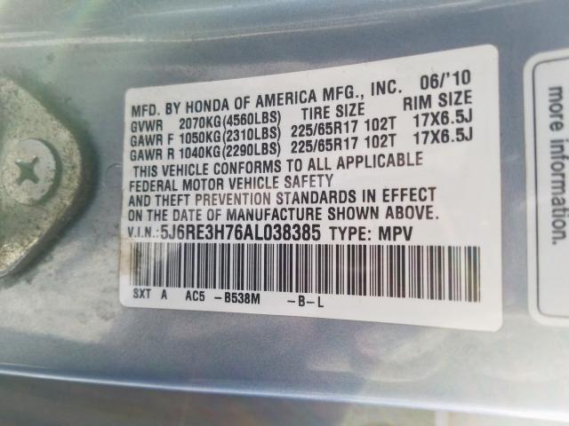 Photo 9 VIN: 5J6RE3H76AL038385 - HONDA CR-V EXL 