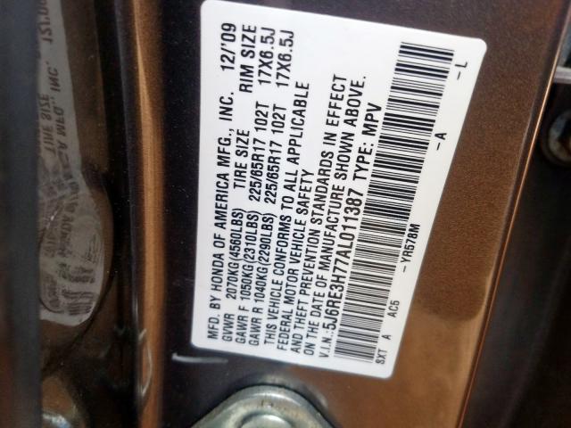 Photo 9 VIN: 5J6RE3H77AL011387 - HONDA CR-V EXL 