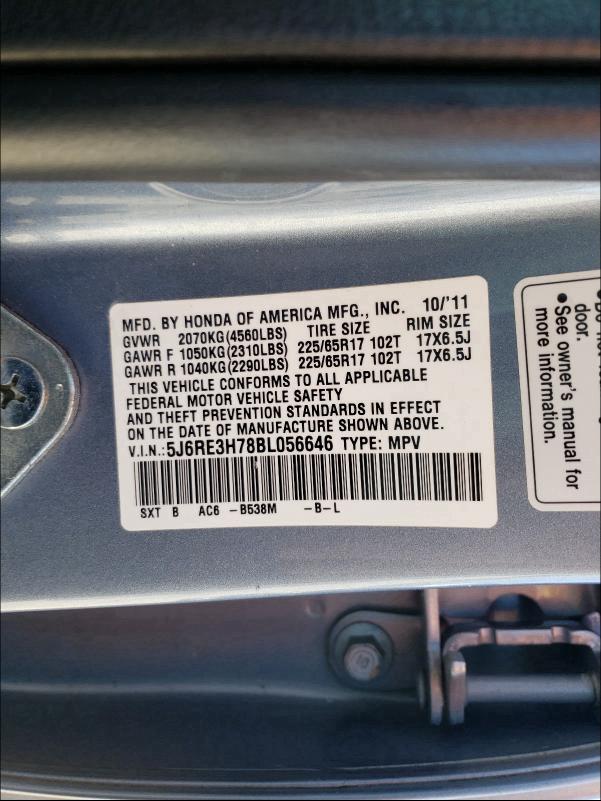 Photo 9 VIN: 5J6RE3H78BL056646 - HONDA CR-V EXL 