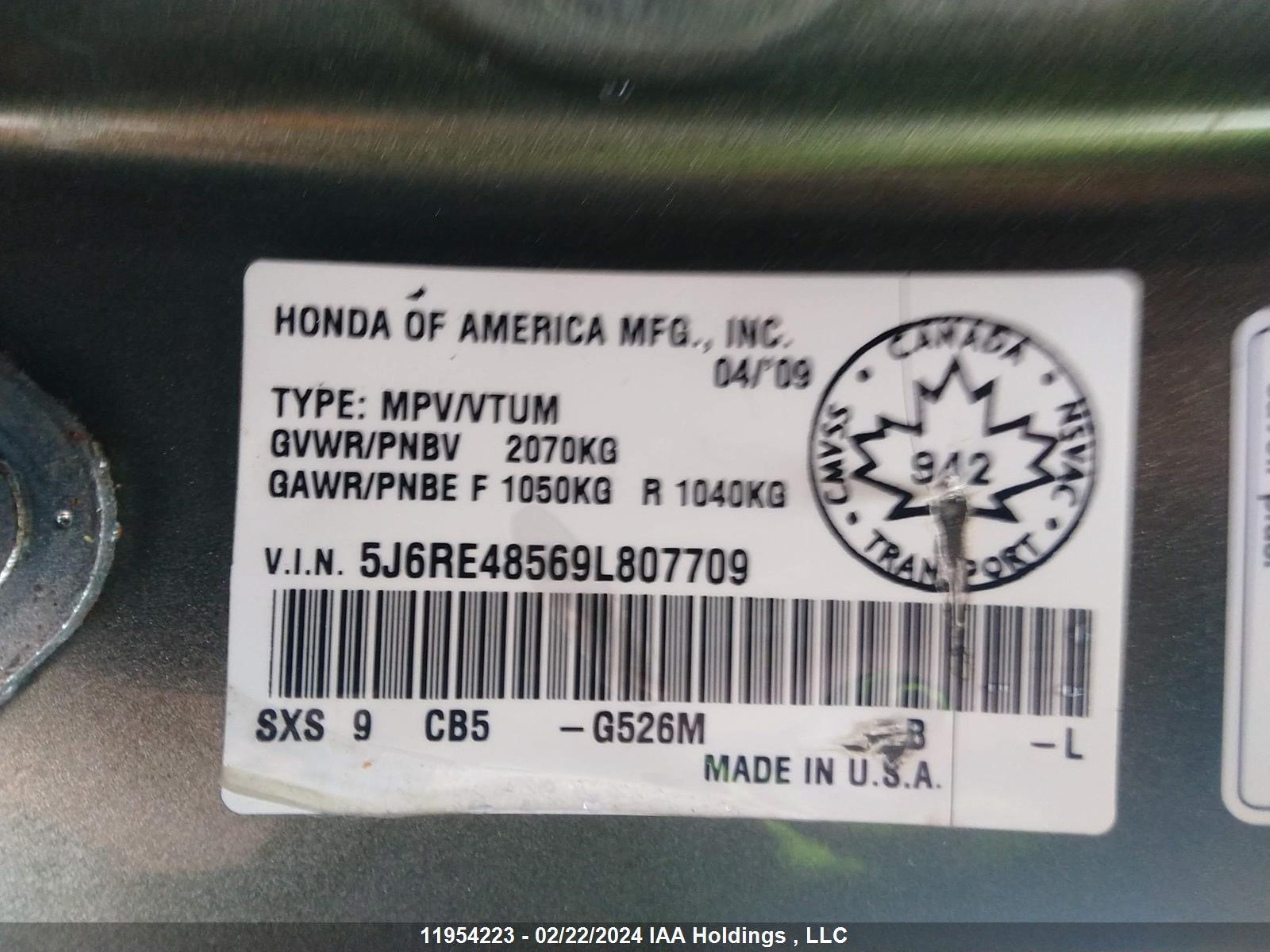 Photo 8 VIN: 5J6RE48569L807709 - HONDA CR-V 