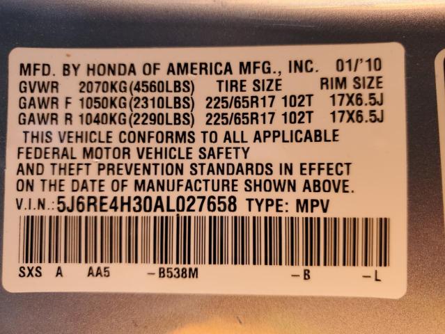 Photo 11 VIN: 5J6RE4H30AL027658 - HONDA CR-V LX 