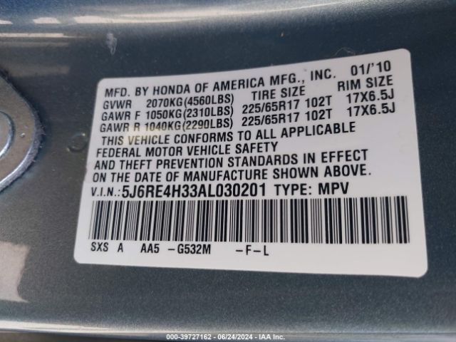 Photo 8 VIN: 5J6RE4H33AL030201 - HONDA CR-V 