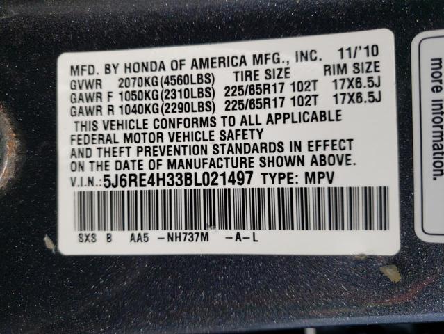 Photo 12 VIN: 5J6RE4H33BL021497 - HONDA CR-V LX 