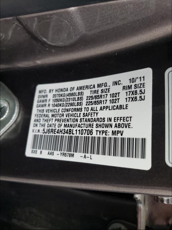 Photo 9 VIN: 5J6RE4H34BL110706 - HONDA CR-V LX 