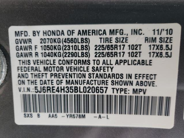 Photo 13 VIN: 5J6RE4H35BL020657 - HONDA CR-V LX 