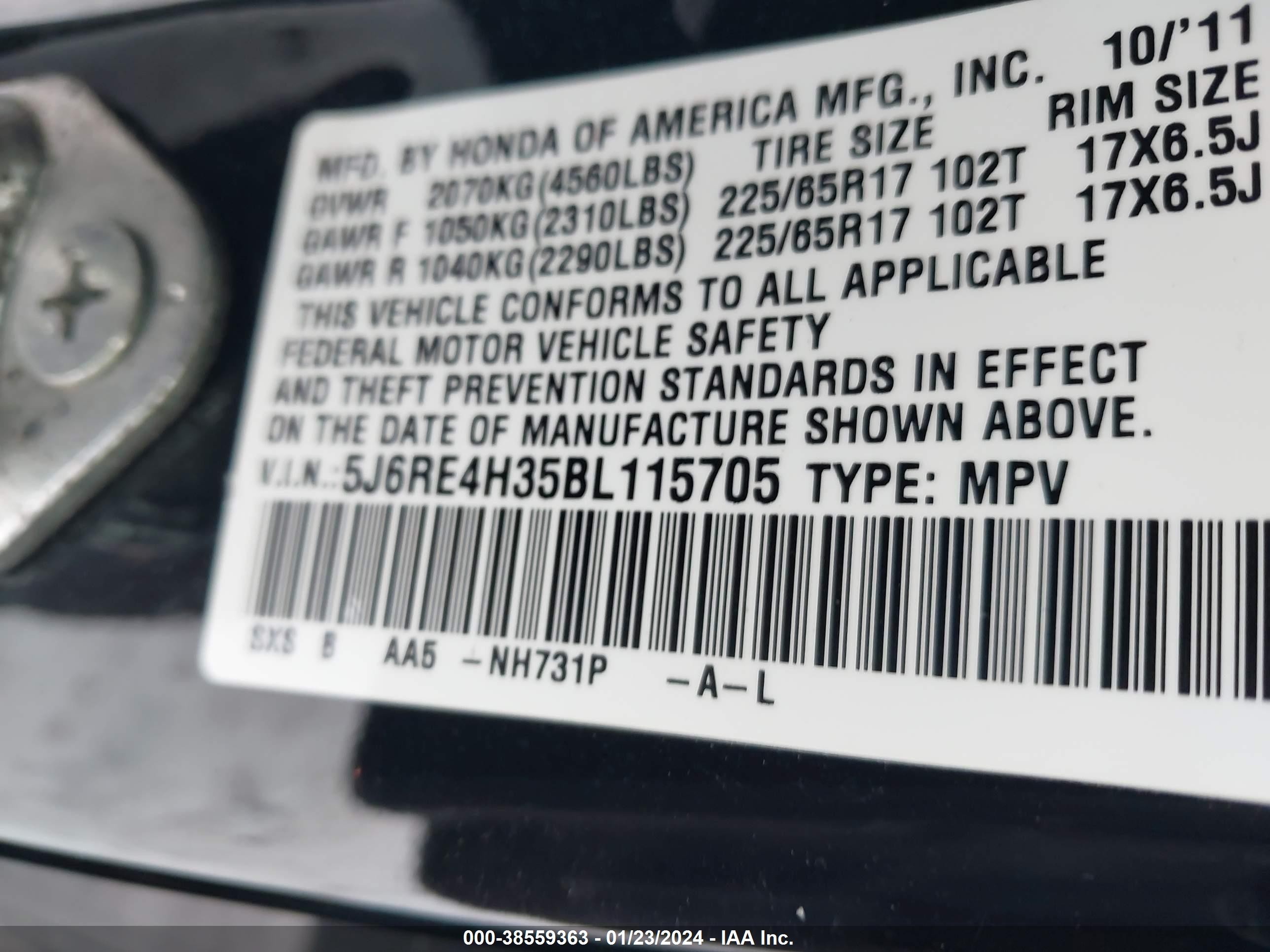 Photo 8 VIN: 5J6RE4H35BL115705 - HONDA CR-V 