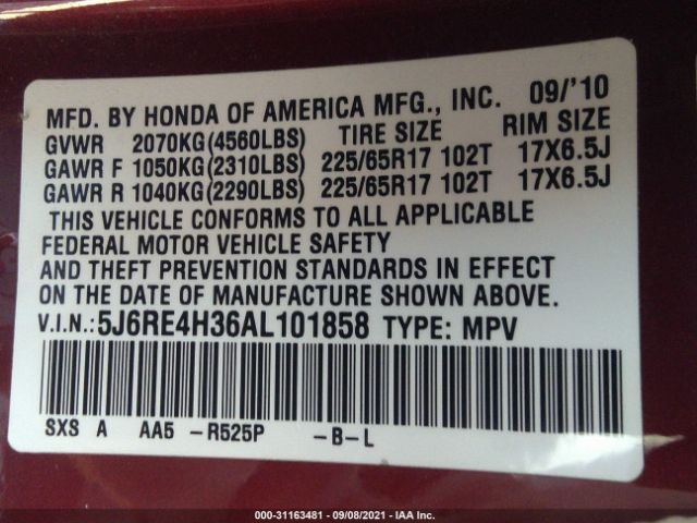 Photo 8 VIN: 5J6RE4H36AL101858 - HONDA CR-V 