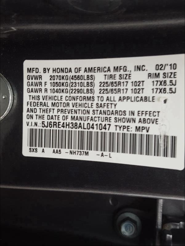 Photo 9 VIN: 5J6RE4H38AL041047 - HONDA CR-V LX 