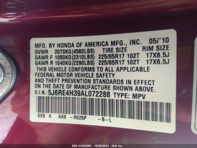 Photo 8 VIN: 5J6RE4H39AL072288 - HONDA CR-V 