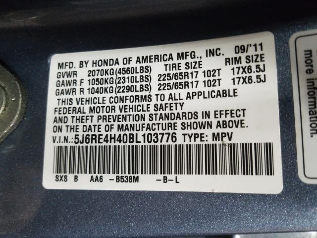 Photo 9 VIN: 5J6RE4H40BL103776 - HONDA CR-V SE 