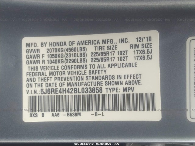 Photo 8 VIN: 5J6RE4H42BL033858 - HONDA CR-V 