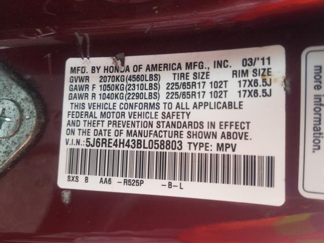 Photo 9 VIN: 5J6RE4H43BL058803 - HONDA CR-V SE 