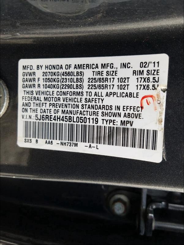 Photo 9 VIN: 5J6RE4H45BL050119 - HONDA CR-V SE 